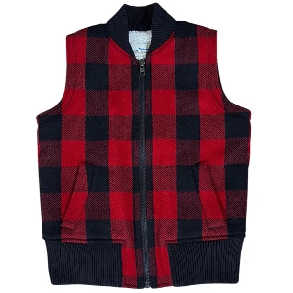 EUC Madewell Buffalo Plaid Sherpa Lined Zip Front Vest Size XS - Image 3