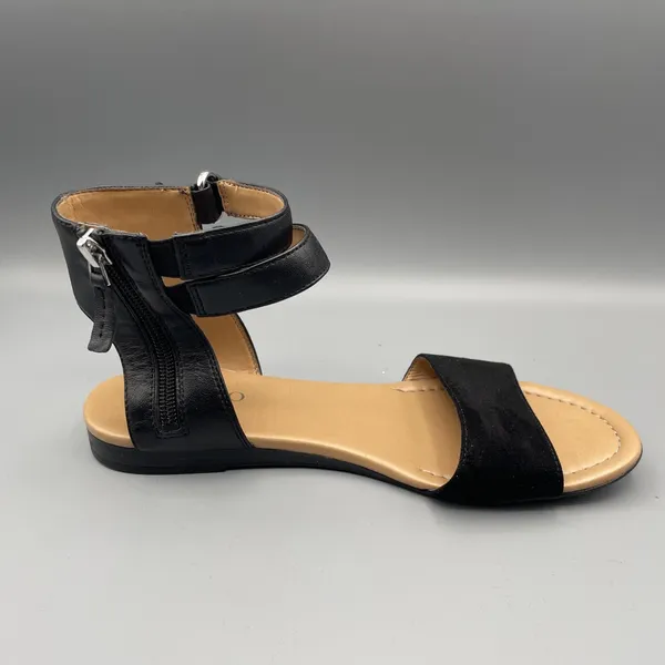 Franco Sarto Sandals Size 8 Black Leather Gladiator Fringed Ankle Strap Open Toe - Image 6