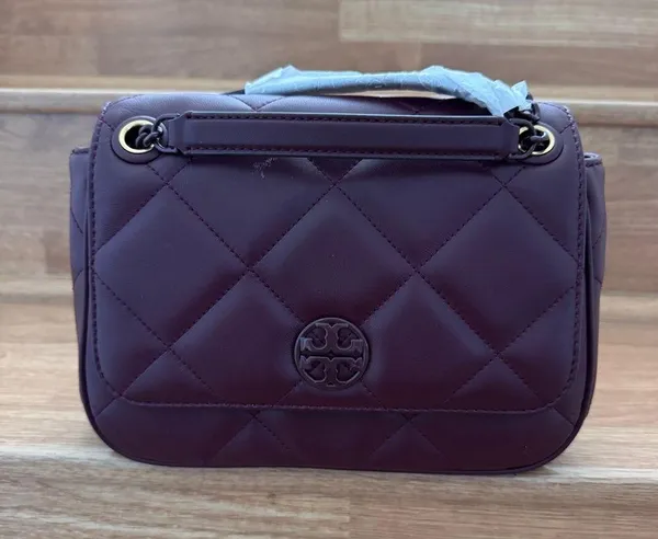 Tory Burch Willa Soft Quilt Small Leather Shoulder Bag Claret 139283 - Image 10
