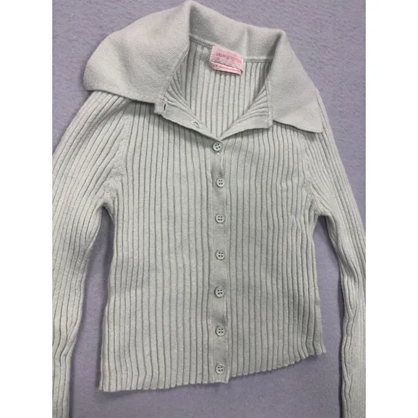 Urban Outfitters Skylar S Mint Green Ribbed‎ Collared Button Up Cropped Sweater - Image 4