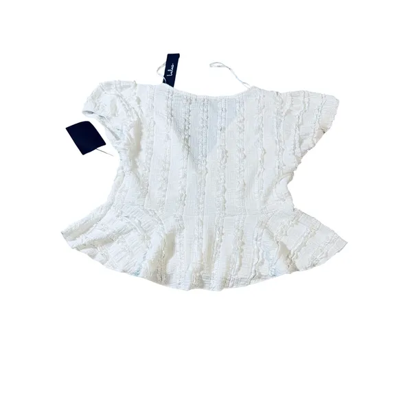 NWT Lulus Size Medium Estela Ivory‎ Ruffled Puff Sleeve Peplum Crop Top White - Image 5