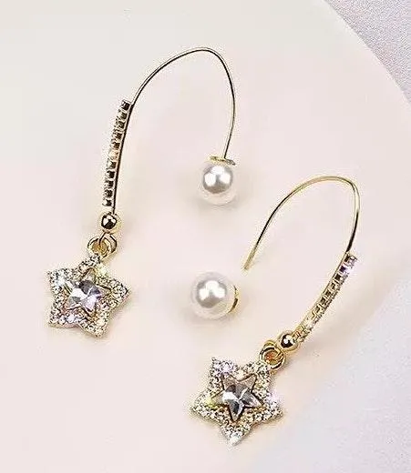 Crystal Star Pearl Drop Earrings - Image 4
