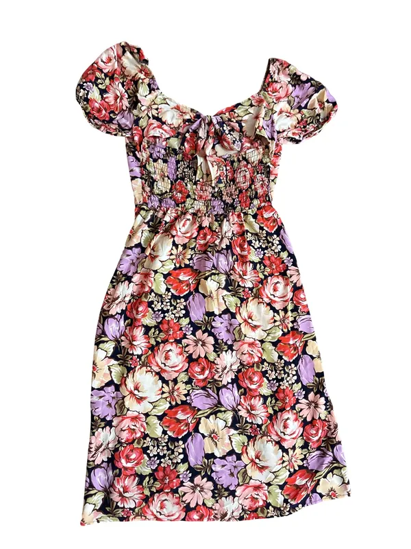Lily Rose Black Floral Puff-Sleeve Midi Dress - Image 2