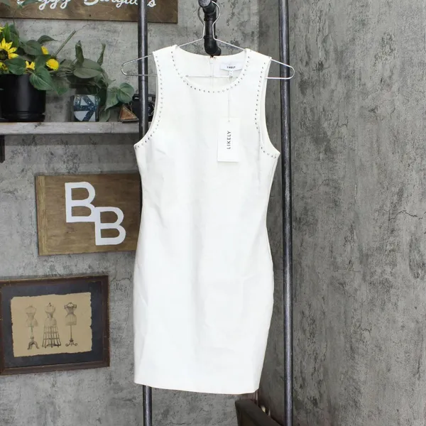 NWT Likely Womens Sleeveless Manhattan Bodycon Dress with Studs White 6 - Image 3
