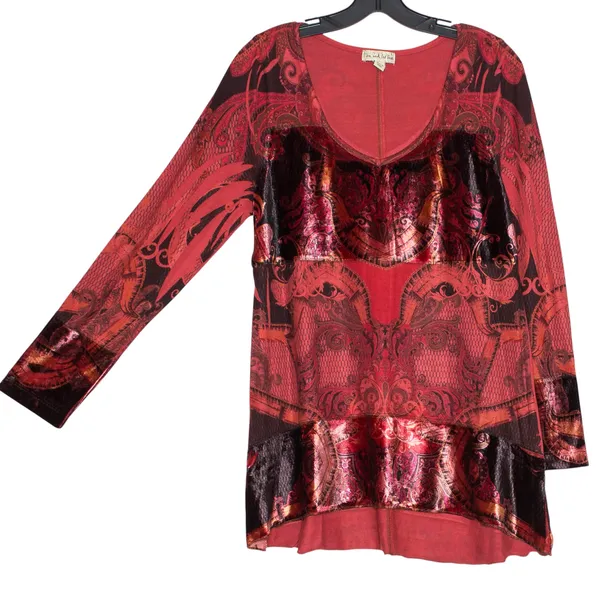 Live and let live Tunic Sweater Velvet Whimsigoth Boho Romantic Goth Festival Red Black Size Large - Image 6