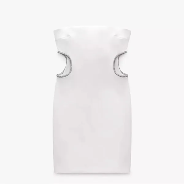 ZARA NEW WHITE STRAPLESS CUT OUT RHINESTONE MINI DRESS Women’s Size Medium - Image 4