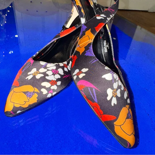GunMetal‎ Floral Pointed Toe Kitten Heel Size 7 Y2K Pop Art Pumps comfortable - Image 4