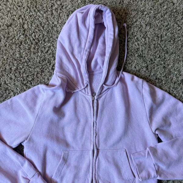 Brandy Melville Pink Fleece Cropped Hoodie One Size - Image 3