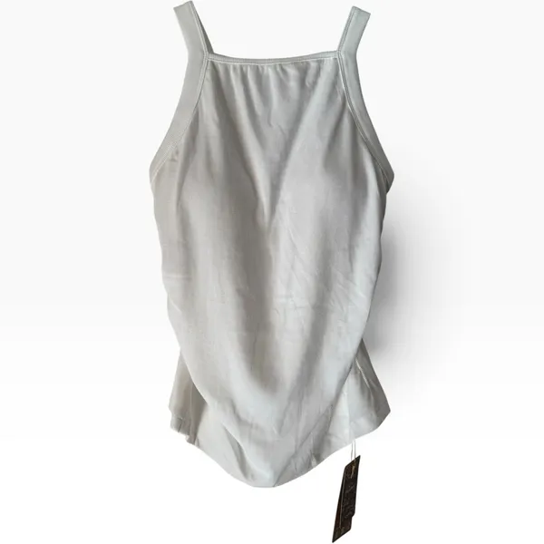 NWT OGL Plantive Chic Square Neck Ruched Rib Bra Tank Top White Size Medium - Image 2