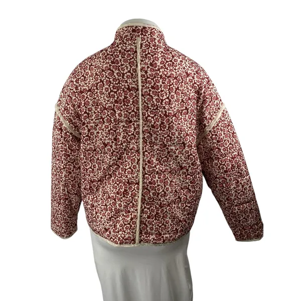 Womens Pink Floral Print Quilted Long Dolman Sleeve Quilted Puffer Coat Jacket L - Image 2
