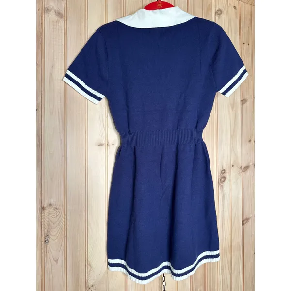NWT Lulus Calculated Charm Navy and White Collared Mini Sweater Dress Size M - Image 4