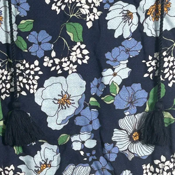 Lucky Brand Navy Floral Print Tassel V Neck Long Sleeve Blouse Women's‎ Small - Image 8