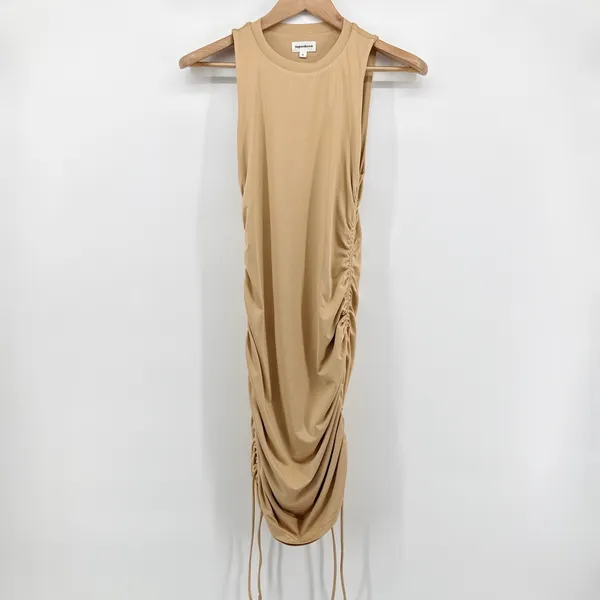 Superdown Cory Ruched Side Mini Dress Tan Nude Sleeveless Revolve Size S‎ EUC - Image 3