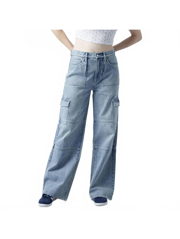 Pacsun Eco Light Indigo Mid Rise Baggy Cargo Jeans NWT Kiana Size 26 - Image 4