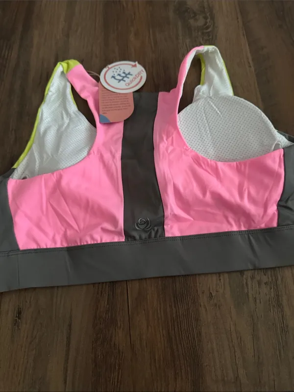 Women’s High-Impact Sports Bra - White & Neon Yellow Size xl - Image 3