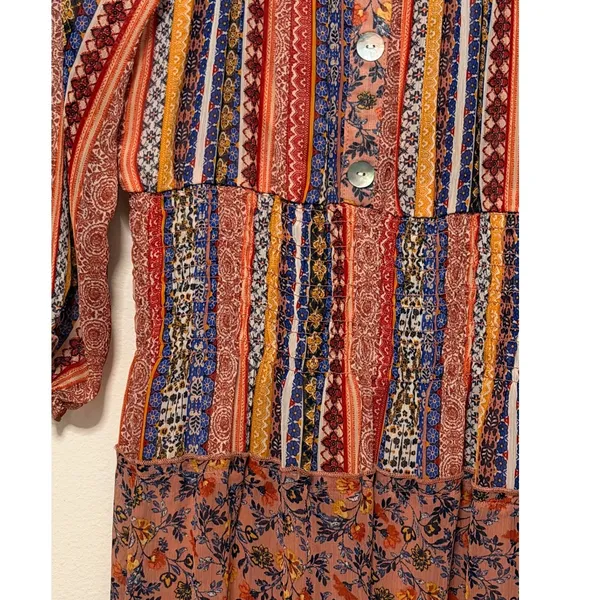 Figueroa & Flower Midi Dress Sz XL Smocked Tiered Floral Striped Boho Peasant - Image 5
