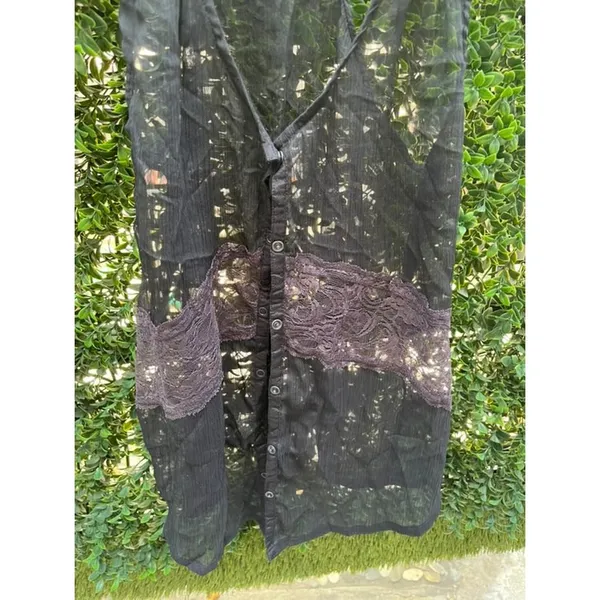 O'Neill Womens Black Sheer Lace Racerback Button Down Tank Top Size Medium‎ - Image 3
