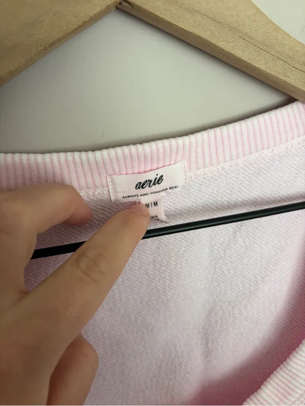 Aerie Seams Right Light Pink Puff Sleeve Cropped Sweatshirt Top Medium - Image 4