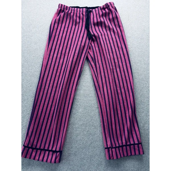 Anne Klein Women's 2 pc Size Medium PJ'S Fleece Pajama Set Striped Pink/Purple - Image 4