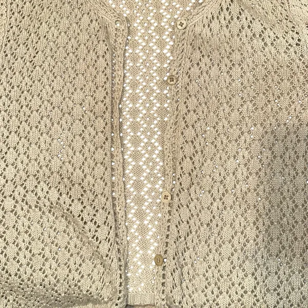 Abercrombie & Fitch Vintage Ramie Cotton Blend Knit Crochet Cardigan LARGE Y2K - Image 7
