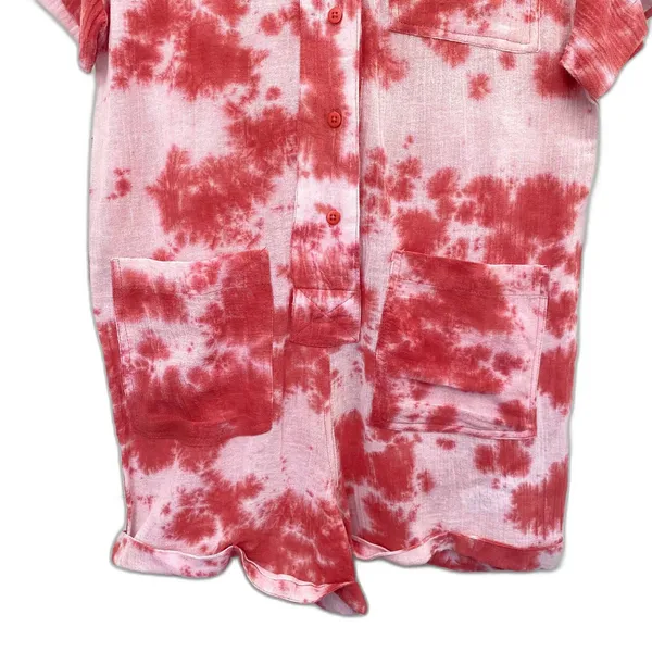 NWT Nasty Gal Tie Dye Lightweight Romper Pink 100% Cotton Summer US Size‎ 6 - Image 3