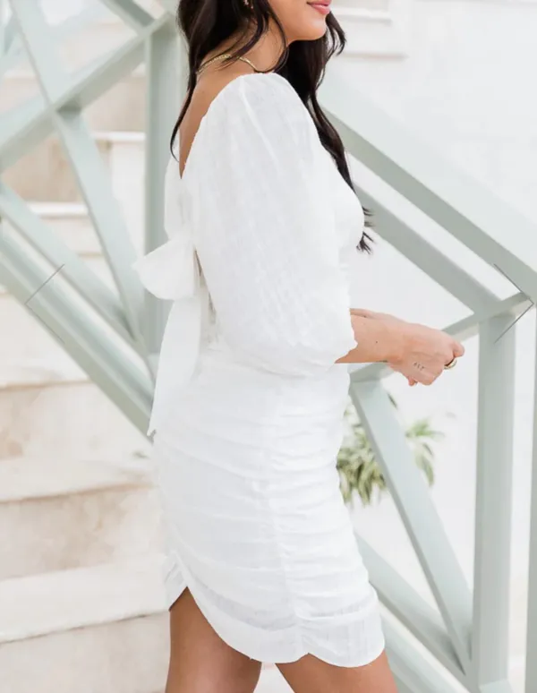Pink Lily I’m Yours White Mini dress Tie Back - Image 3