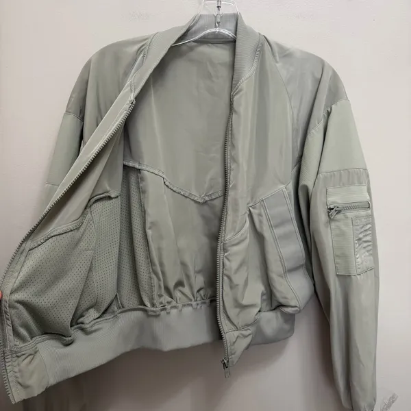 ALO Mixed Media Reinvention Bomber Jacket Limestone Green - Image 10