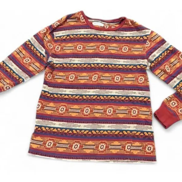 Womens Southwestern Aztec Print Long Sleeve Crew Neck Top Burgundy‎ Orange Small - Image 4