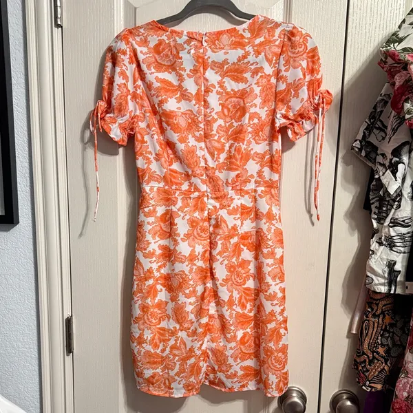 Hello Molly Orange Floral Puff Sleeve Mini Dress Coquette Garden Party Summer - Image 3