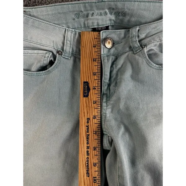 American Eagle Jeans Women 4 Regular Low Rise‎ Skinny Green Denim Pants - Image 4