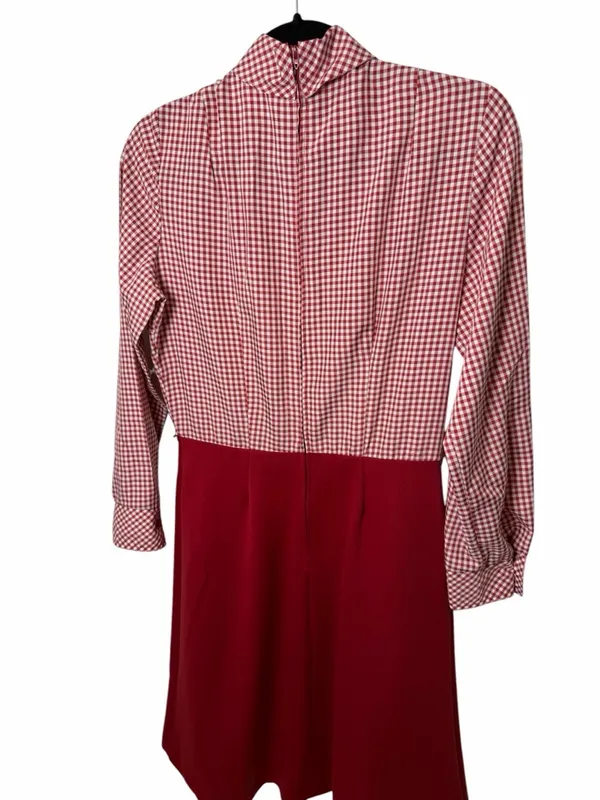 Vintage 70s Gingham Prairie Dress Country Miss Red Cottagecore Picnic Bow Midi M - Image 11
