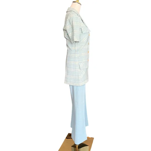 Vintage 70s‎ Light Blue Plaid Safari Womens Suit Act iii - Image 4