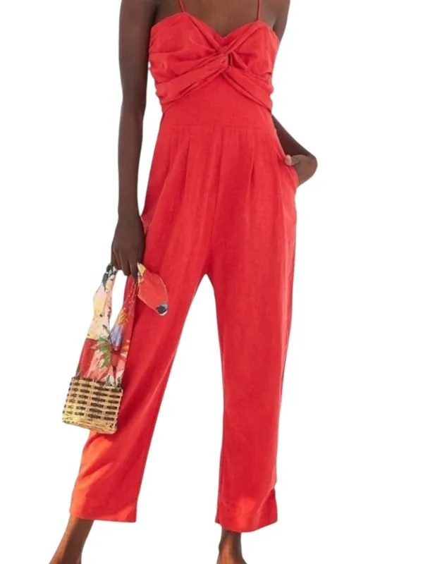 FARM RIO Cherry Red Linen Jumpsuit Size L - Image 11