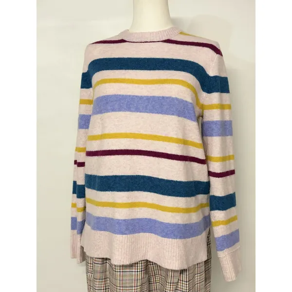J.Crew Womens Large Multi-Color Striped Crewneck Knit Sweater Pink Blue Yellow L - Image 2