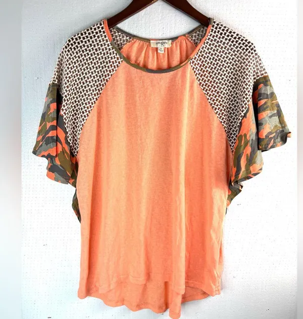 Umgee S Mixed Media Ruffle Vibrant Orange Women's Top - Image 8