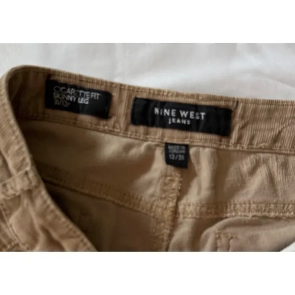 Nine‎ West Jeans Tan Corduroy Cigarette Fit Skinny Leg Pants Size 12/31 Brown - Image 3