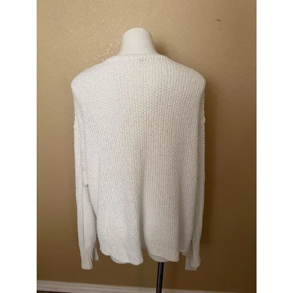 Free People Cream V-Neck Knit Cotton Sweater - Image 4