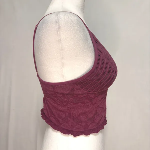 Seamless Lace Crop Cami Top‎ Women M/L Burgundy Boho Festival Romantic Fairy Y2K - Image 2
