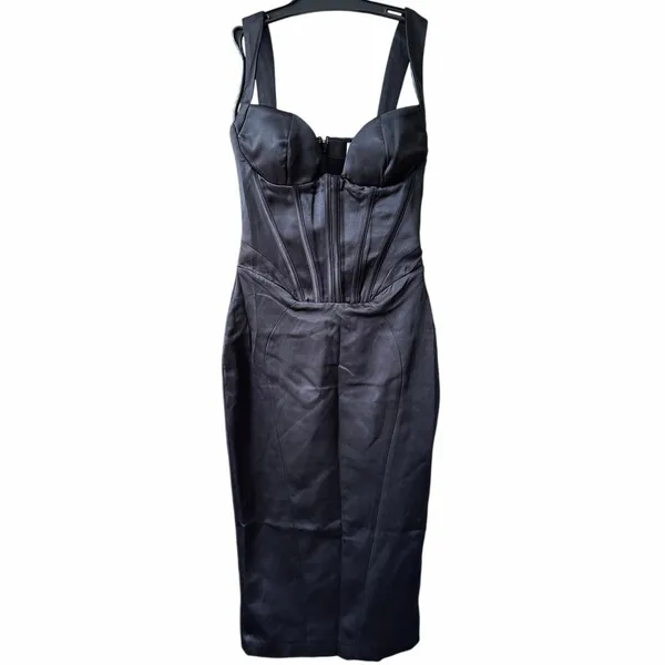 House of CB FIORELLA Black Satin‎ Corset Midi Dress Size Small Feminine Sexy - Image 6