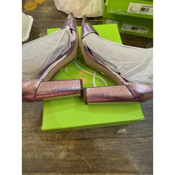 Sam Edelman Womens Yaro Lilac Ankle Strap Sandal Heel‎ Lilac Metallic Size 8 - Image 6