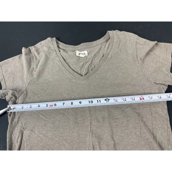Pact Organic Cotton Tshirt Womens L Taupe V-neck Short Sleeve Sustainable Basic - Image 12