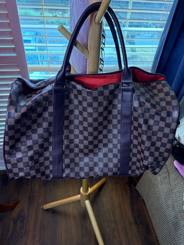 Benoss Milan Brown Checkered Weekender Duffel Travel Bag - Image 4