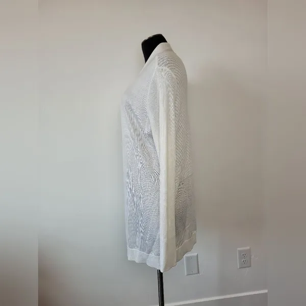 Liz Claiborne Career Longline Cardigan Sweater White Cozy Knit Loungewear Large - Image 3