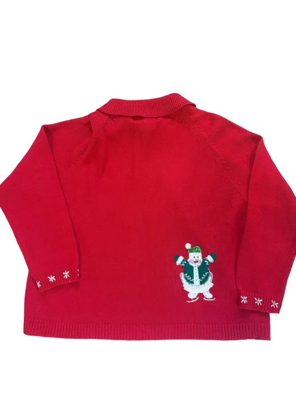 Heirloom Collectibles Embroidered Snowman Zip Up Cardigan Sweater Womens Large - Image 2