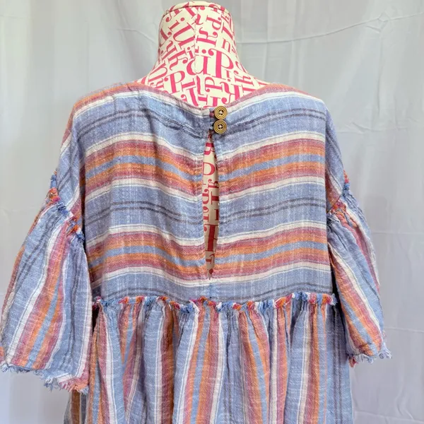 Free People‎ Summer Nights Blue Lagoon Striped Tunic Top Minidress S - Image 6