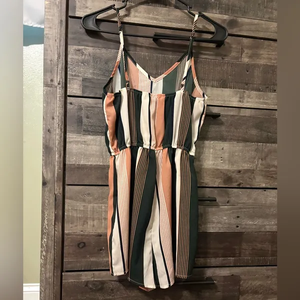 Striped V-Neck Spaghetti Strap Romper - Image 2