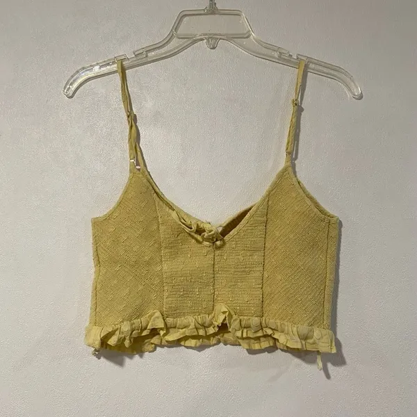 Urban Outfitters Yellow Smocked Ruffle Crop Cami Top Medium Cottagecore - Image 3