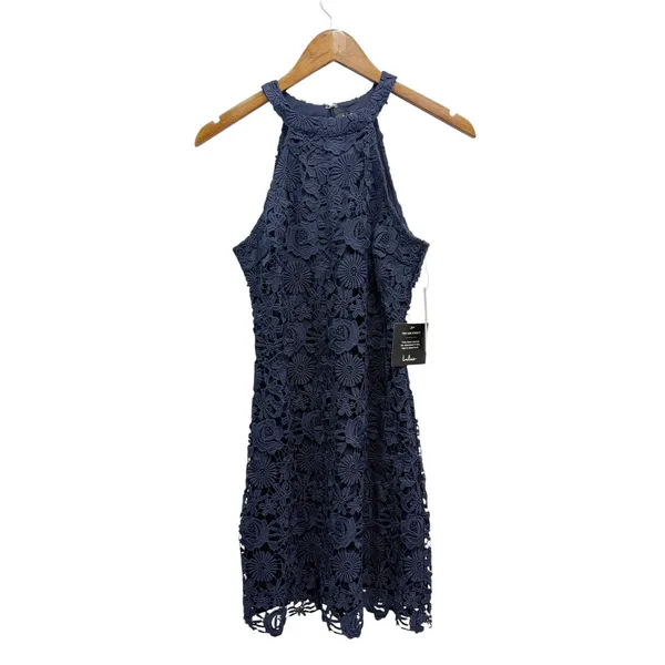 Lulus Love Poem Navy Blue Halter Neck Lace Mini Dress in Medium NWT - Image 2
