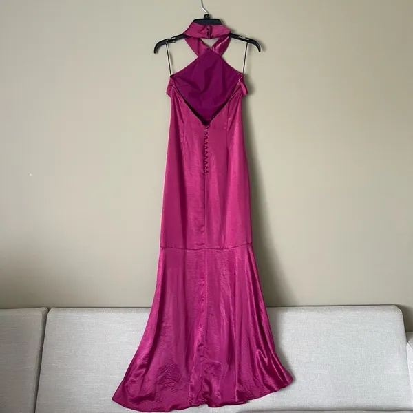 ELLIATT Dress Womens Extra Small Magenta Evening Gown Satin Halter Neck Floor Le - Image 2