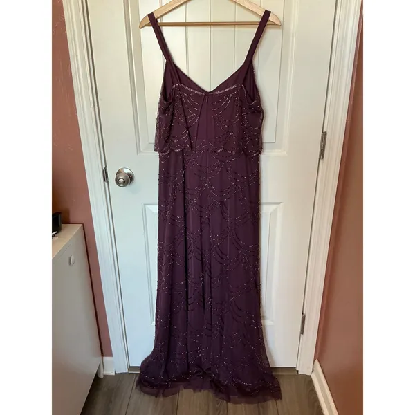 Adrianna Papell Platinum Cassis Beaded Sleeveless Maxi Gown W10 Burgundy - Image 2